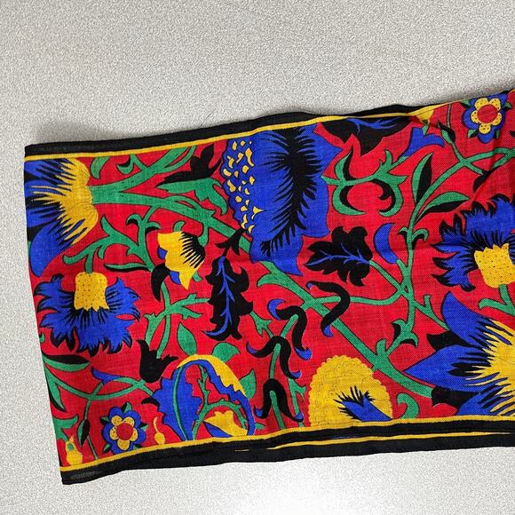 Vtg 80s Ginnie Johansen Floral Scarf Red Blue Tulip Rectangle Colorful Woven * - Picture 7 of 10